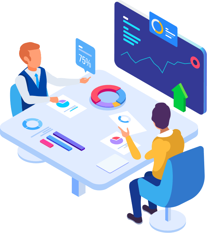 Illustration of a modern business software workspace
